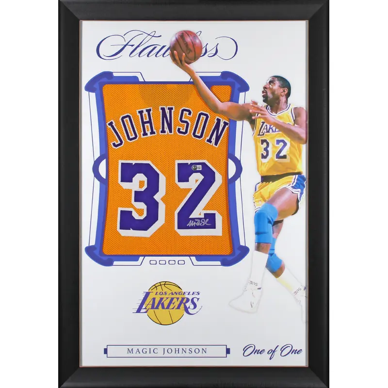 Magic Johnson Authentic Signed One of One Jersey Framed Display BAS Witnessed