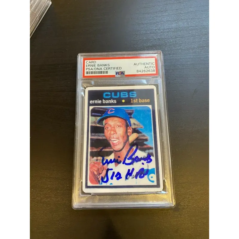 1971 Topps Ernie Banks "512 Home Runs" Signed Porcelain Baseball Card PSA DNA